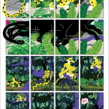 First page of student Proud' "Marsupilami and the Black Leopard" tribute comics. Based on the Marsupilami character created by André Franquin (©Marsu/Dupuis).