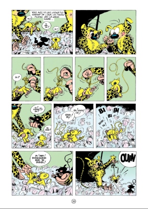 Page from "Le nid des Marsupilamis" (The Marsupilamis Nest, 1956, ©Dupuis) where young Marsu parents learn to untie the knots in their offspring's tails.